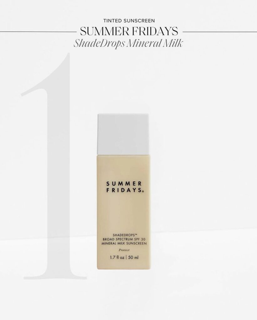 1. Summer Fridays ShadeDrop Mineral Milk Sunscreen:

Hydrating and lightly tinted, this SPF option provides a natural-looking finish while keeping your skin soft. Its quick absorption ensures a non-oily feel, making it an excellent choice for maintaining the health of your extensions.