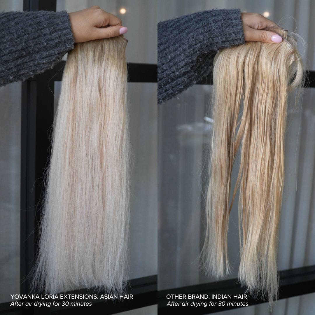 Asian Hair Extensions versus Indian Hair Extensions Air Drying.